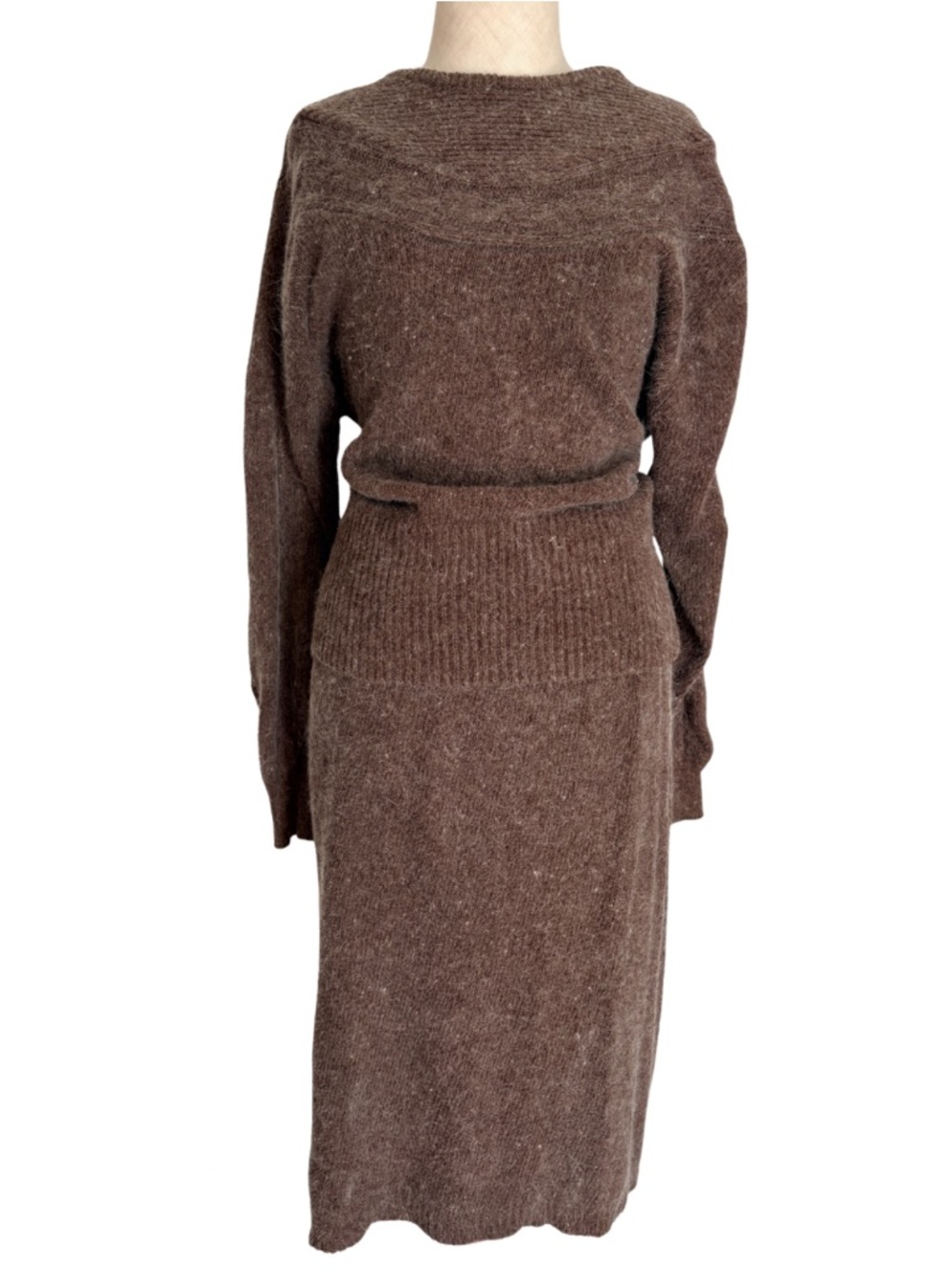 Raoul 90s VTG Angora Silk Brown Gray Womens S Soft Sweater Pencil Skirt 2 pc Set